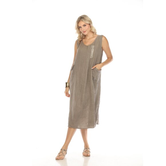 Taupe Pocket Dress with Zipper Detail - Picture 4 of 6